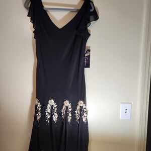 Black Whimsigoth Charleston Sequined Dress Size 12 Stretch Flutter Hem Sleeve